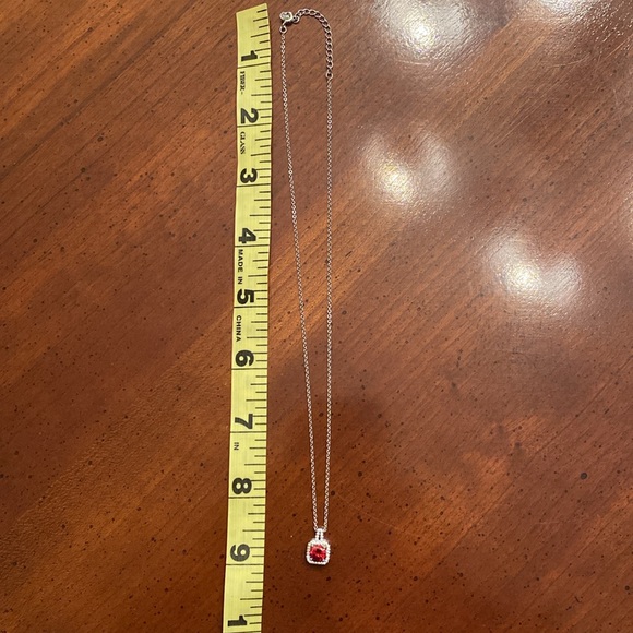 Lab created ruby and cubic zirconia 925 sterling silver necklace - Picture 2 of 5